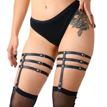 Гартеры со стразами Art of Sex - Floy, натуральная кожа, Размер XS - 2XL, цвет Черный SO7494 фото