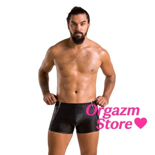 Мужские кожаные боксеры с молниями Passion 049 SHORT MATT L/XL Black SO7618 фото