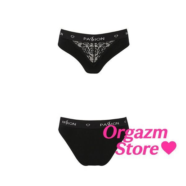 Трусики з широкою гумкою і мереживом Passion PS001 PANTIES S, black SO4161 фото