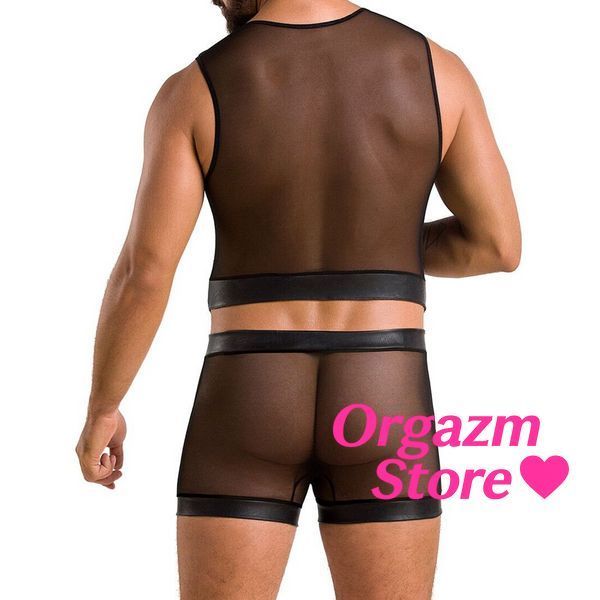 Комплект чоловічої білизни на шнурівці Passion 053 SET WILLIAM L/XL Black, жилет, боксери SO7627 фото