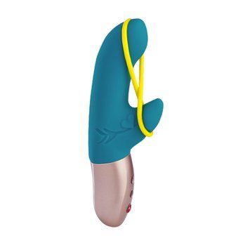 Мини вибратор-кролик со стимулирующей лентой Fun Factory AMORINO petrol/neon yellow, лента съемная SX0947 фото