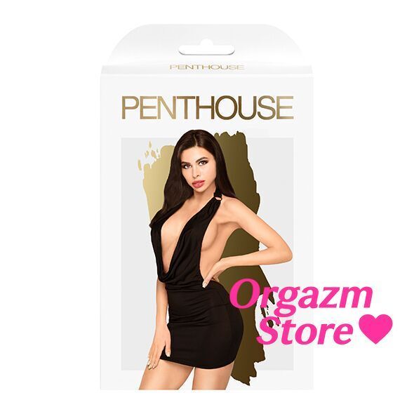 Мінісукня Penthouse Heart Rob L/XL Black, хомут, глибоке декольте, мініатюрні стрінги SO6535 фото