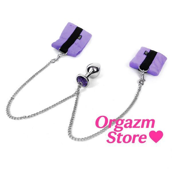 Наручники с металлической анальной пробкой Art of Sex Handcuffs with Metal Anal Plug size M Purple SO6183 фото