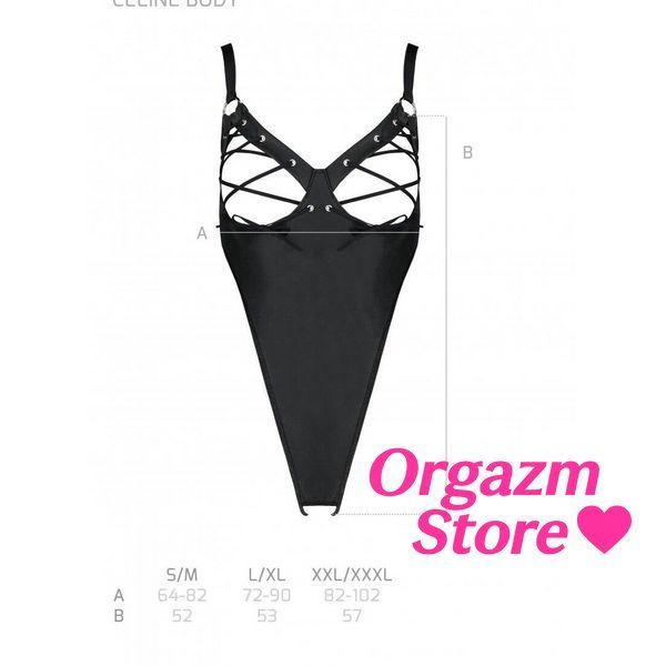 Боди из экокожи Passion CELIN BODY S/M, black, с доступом, открытый SO6404 фото