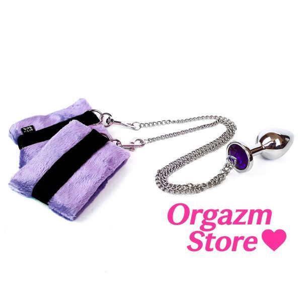 Наручники с металлической анальной пробкой Art of Sex Handcuffs with Metal Anal Plug size M Purple SO6183 фото