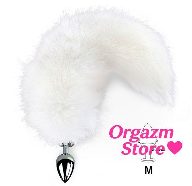 Металлическая анальная пробка с хвостом из натурального меха Art of Sex size M White fox SO6184 фото