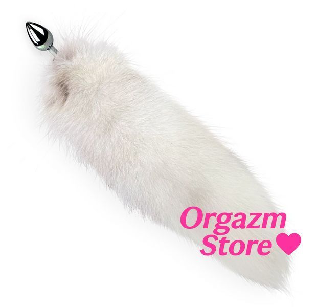 Металлическая анальная пробка с хвостом из натурального меха Art of Sex size M White fox SO6184 фото