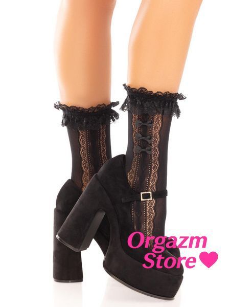Шкарпетки ажурні Leg Avenue Mini Bow Lace Anklet, чорні, з рюшами, декор &mdash; бантики SX1046 фото
