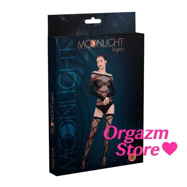Комплект: боді та панчохи Moonlight Model 06 XS-L Black, довгі рукави, малюнок у вигляді ліфа, силуе SO6339 фото
