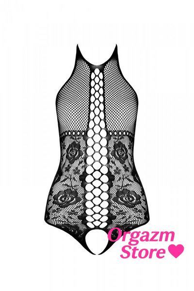 Бодістокінг з імітацією корсетної шнурівки Passion BS094 One Size, black, квітковий візерунок, з дос SO8923 фото