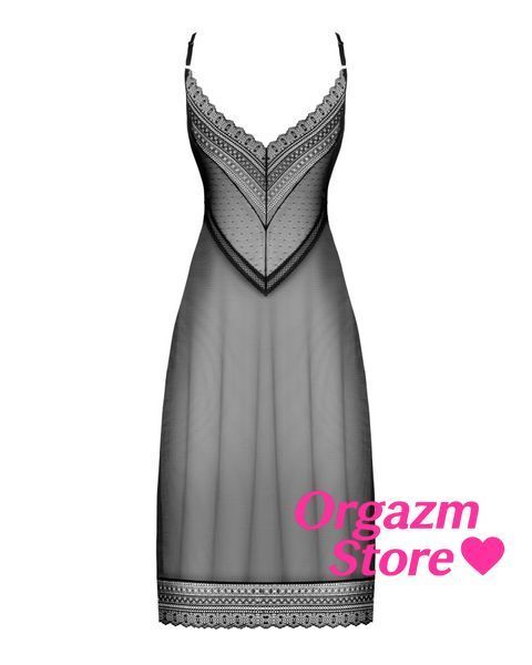 Напівпрозора довга сорочка Obsessive Estiqua chemise M/L, чорний, асиметричний крій SO7263 фото