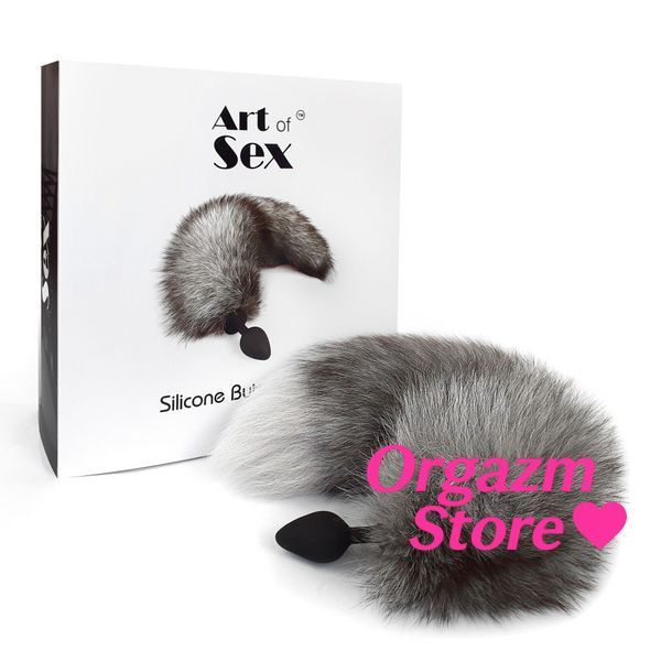 Силіконова анальна пробка з хвостом із натурального хутра Art of Sex size M Artctic fox SO6189 фото