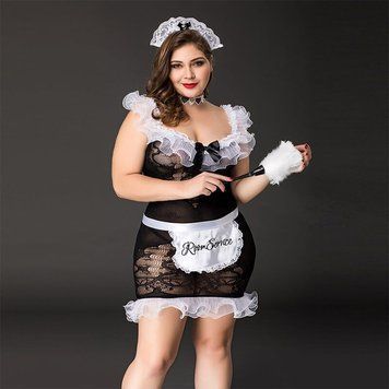 Костюм покоївки JSY &laquo;Слухняна Ельма&raquo; Plus Size Black, сукня, фартух, головний убір покоївки SO8358 фото