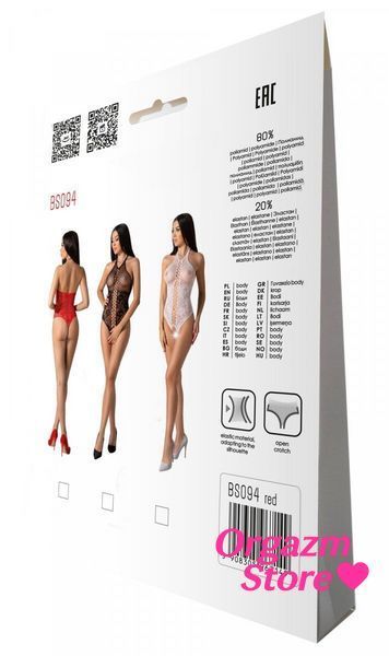 Бодістокінг з імітацією корсетної шнурівки Passion BS094 One Size, red, квітковий візерунок, з досту SO8924 фото