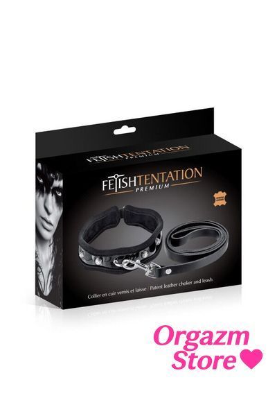 Поводок из натуральной кожи Fetish Tentation Premium Patent leather chocker and leash SX1098 фото