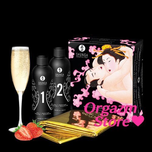 Гель для NURU-массажа Shunga Oriental Body-to-Body &ndash; Sparkling Strawberry Wine плюс простыня SO2551 фото