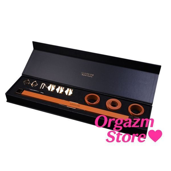 Фіксатор-розпірка LOCKINK Adjustable Spreader Bar Set, коричневий, шкіряний, ремені для шиї, рук/ніг SX0852 фото