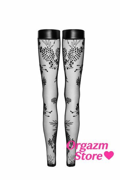 Панчохи без миска Noir Handmade F243 Tulle stockings with patterned flock embroidery, 3XL SX0160 фото