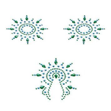 Пэстис из кристаллов Petits Joujoux Gloria set of 3 - Green/Blue, украшение на грудь и вульву SO3132 фото