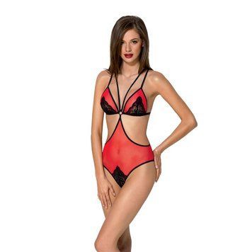 Напівпрозоре боді з мереживом Passion PEONIA BODY L/XL red SO8460 фото