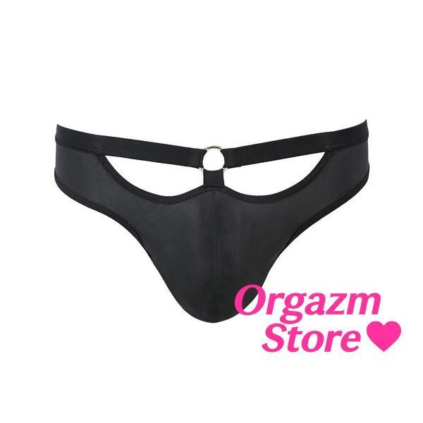 Мужские слипы с вырезами Passion 041 SLIP JOE S/M Black, экокожа, открытые ягодицы SO7595 фото
