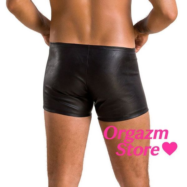Чоловічі шкіряні боксери з блискавками Passion 049 SHORT MATT XXL/XXXL Black SO7620 фото