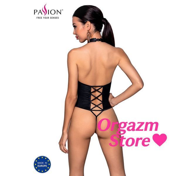Боді з еко-шкіри з імітацією шнурівки та відкритим доступом Passion NANCY BODY L/XL, black SO5370 фото