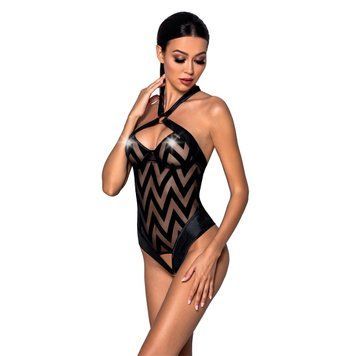 Сетчатый боди с халтером и ритмичным рисунком Passion Hima Body S/M, black SO5347 фото