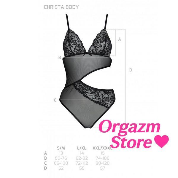 Боді з ажурним ліфом Passion CHRISTA BODY XXL/XXXL, black SO5755 фото