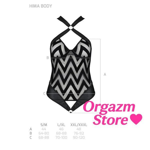Сетчатый боди с халтером и ритмичным рисунком Passion Hima Body XXL/XXXL, black SO5348 фото