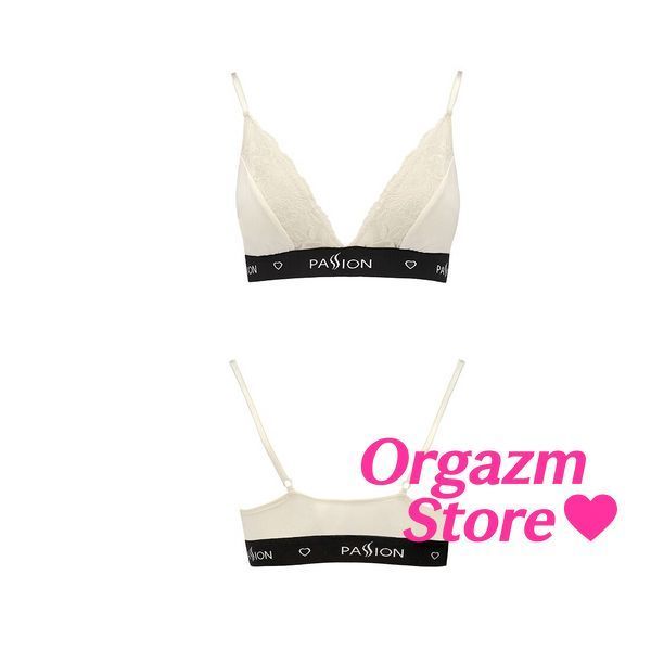 Эластичный топ с кружевом Passion PS001 TOP XL, ecru SO4182 фото