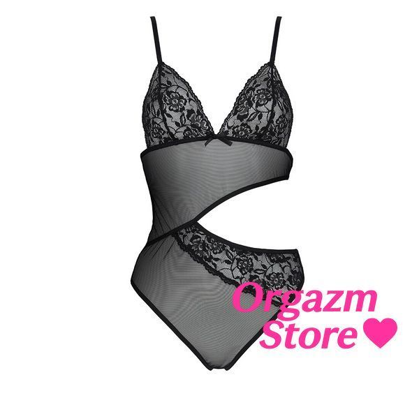 Боді з ажурним ліфом Passion CHRISTA BODY XXL/XXXL, black SO5755 фото