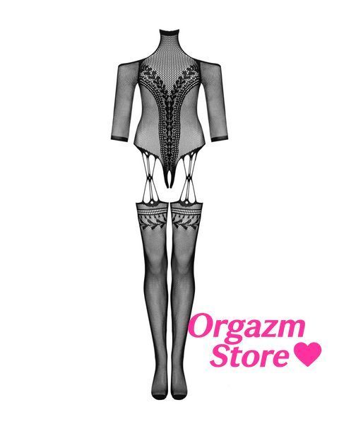 Нейлоновий бодістокінг з імітацією панчіх Obsessive Bodystocking G333 S/M/L, black, з доступом SO7699 фото