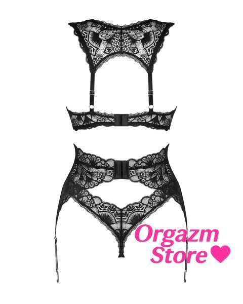 Комплект белья Obsessive Donna Dream 3-pcs set M/L Black, бюстгальтер, стринги, пояс для чулок SO8637 фото