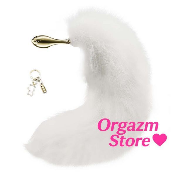 Металева анальна пробка з хутряним хвостом LOCKINK SEVANDA White Fox-Tail Anal Rose-shape Plug SX0866 фото