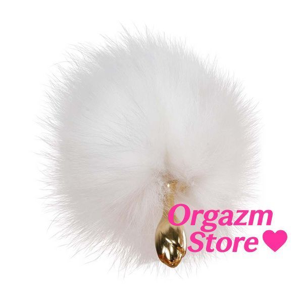 Металева анальна пробка з хутряним хвостом LOCKINK SEVANDA White Fox-Tail Anal Rose-shape Plug SX0866 фото