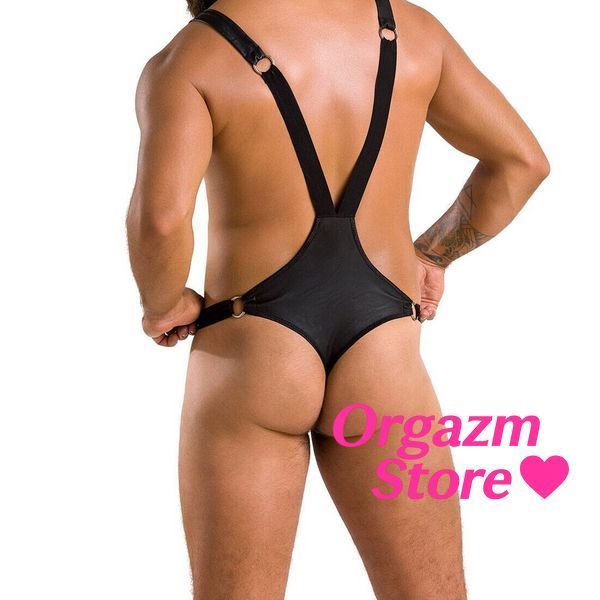 Чоловіче боді з люверсами Passion 028 HARRY L/XL Black, екошкіра, на шлейках SO7555 фото