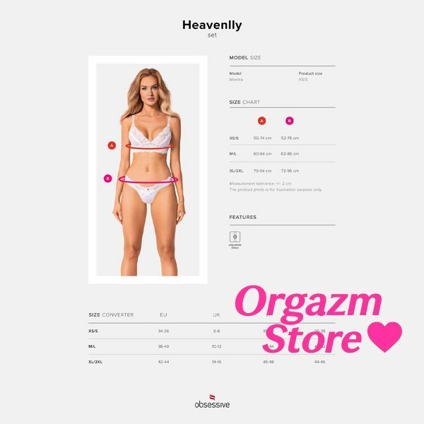 Эротический комплект Obsessive Heavenlly 2-pcs set XL/2XL, бюстгальтер и танга SO8174 фото