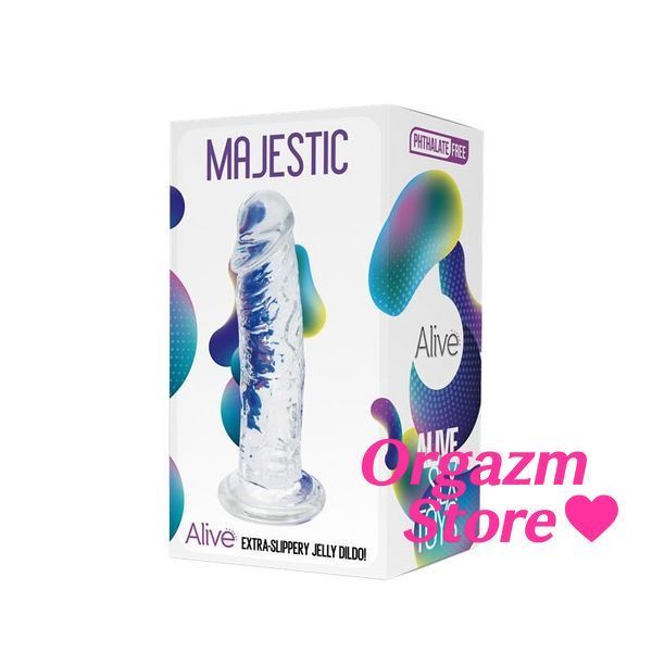 Прозорий фалоімітатор Alive Jelly Dildo Majestic, TPE, присоска, діаметр 3,7 см, довжина 14,7 см SO5312 фото