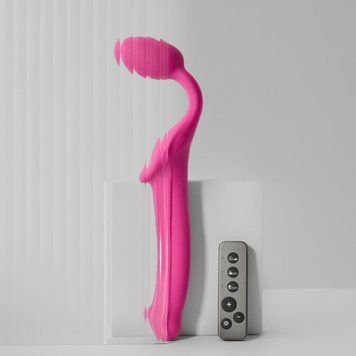 Безремневой страпон с вибрацией Strap-On-Me Vibrating Fuchsia M, диаметр 3,8 см, пульт ДУ, регулируемый SX2571 фото