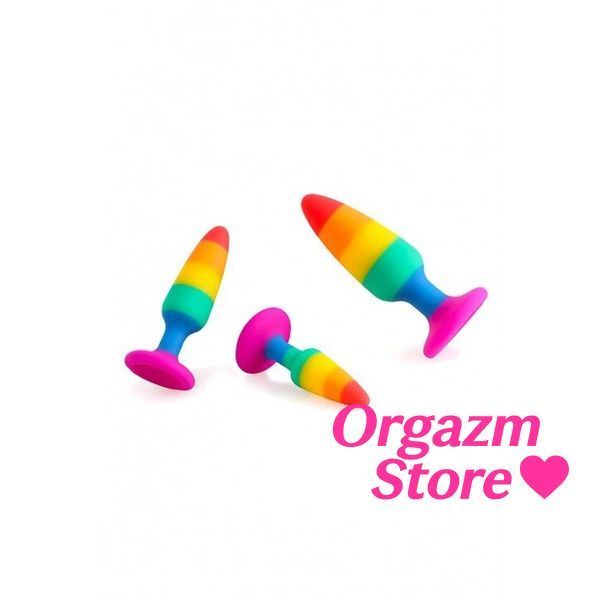 Силиконовая анальная пробка Wooomy Hiperloo Silicone Rainbow Plug M, диаметр 2,9 см, длина 11 см SO7435 фото