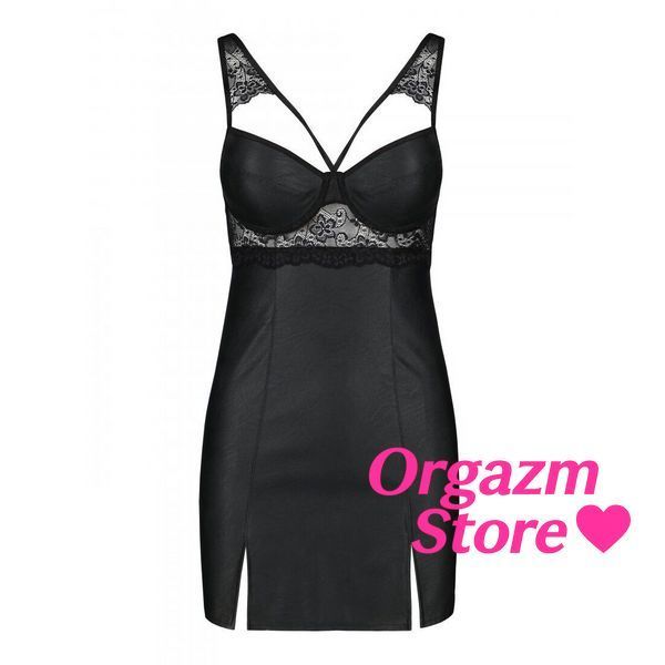 Бебі-дол з еко-шкіри та мережива Passion LOONA CHEMISE XXL/XXXL, black SO5360 фото