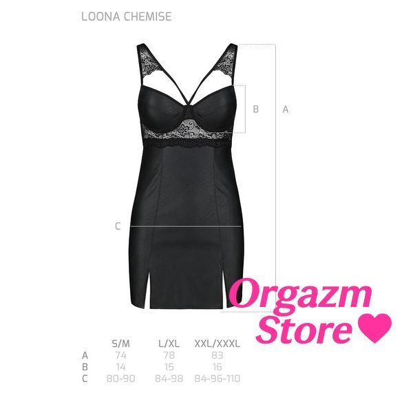 Бебі-дол з еко-шкіри та мережива Passion LOONA CHEMISE XXL/XXXL, black SO5360 фото