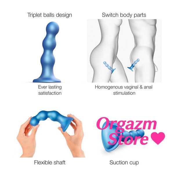 Насадка для страпона Strap-On-Me Dildo Plug Balls Blue Metallic XL SO8997 фото