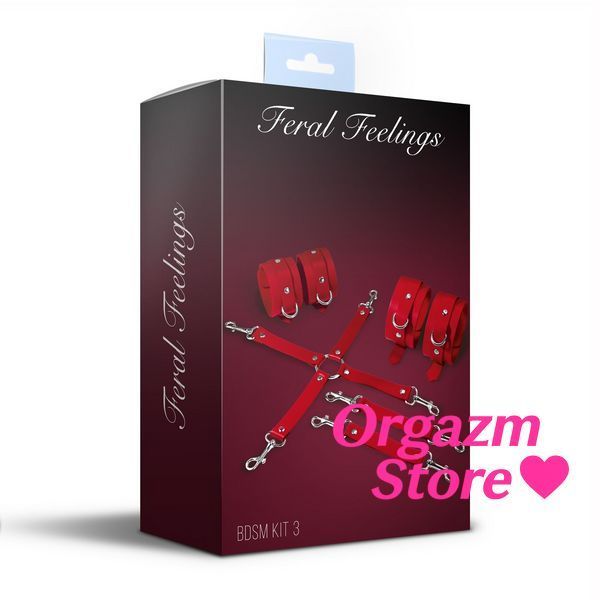 Набір для БДСМ 3 в 1 Feral Feelings BDSM Kit 3 Red, наручники, поножі, хрестовина SO8270 фото