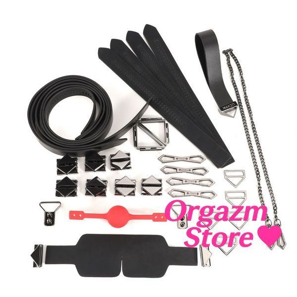 БДСМ-набор LOCKINK Bondage & Restraint Set, черный, натуральная кожа, фиксаторы, маска, кляп SX0823 фото