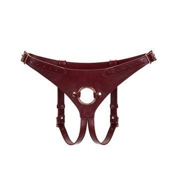 Шкіряні трусики для страпона Liebe Seele Wine Red Strap on Harness, універсальний розмір SO9464 фото