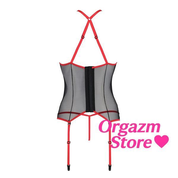 Корсет с пажами Passion SATARA CORSET S/M red, стринги, кружево, застежки спереди и сзади SO8479 фото