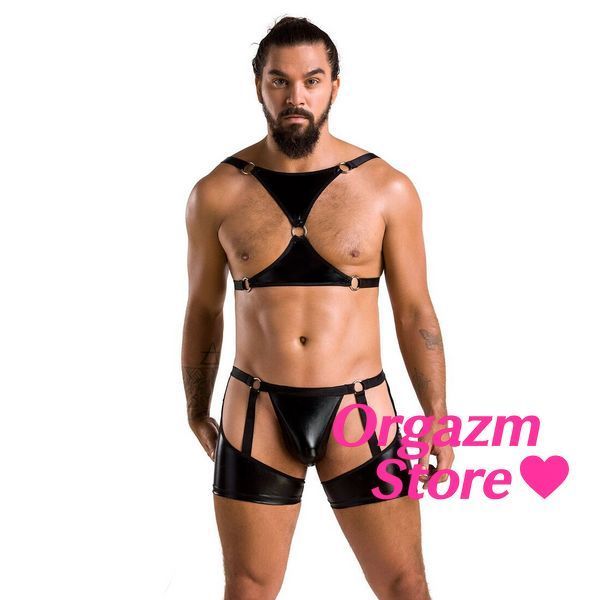 Комплект еротичної чоловічої білизни Passion 047 SET JOHN XXL/XXXL Black, труси, портупея SO7614 фото