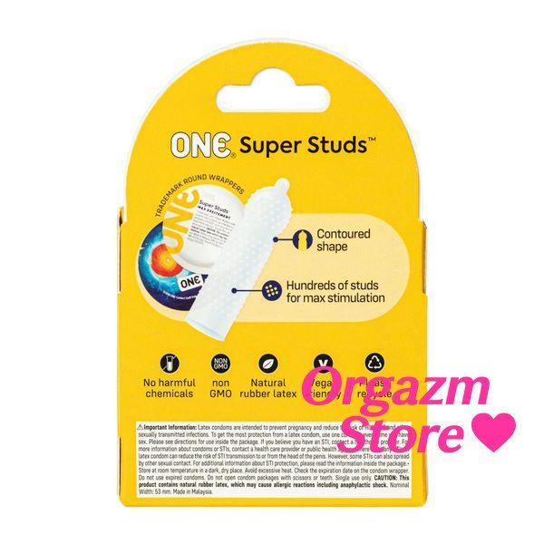 Презервативи ONE Super Studs, 3 шт, з точковим рельєфом, зі змазкою, паковання &mdash; картонна коробка SX0782 фото